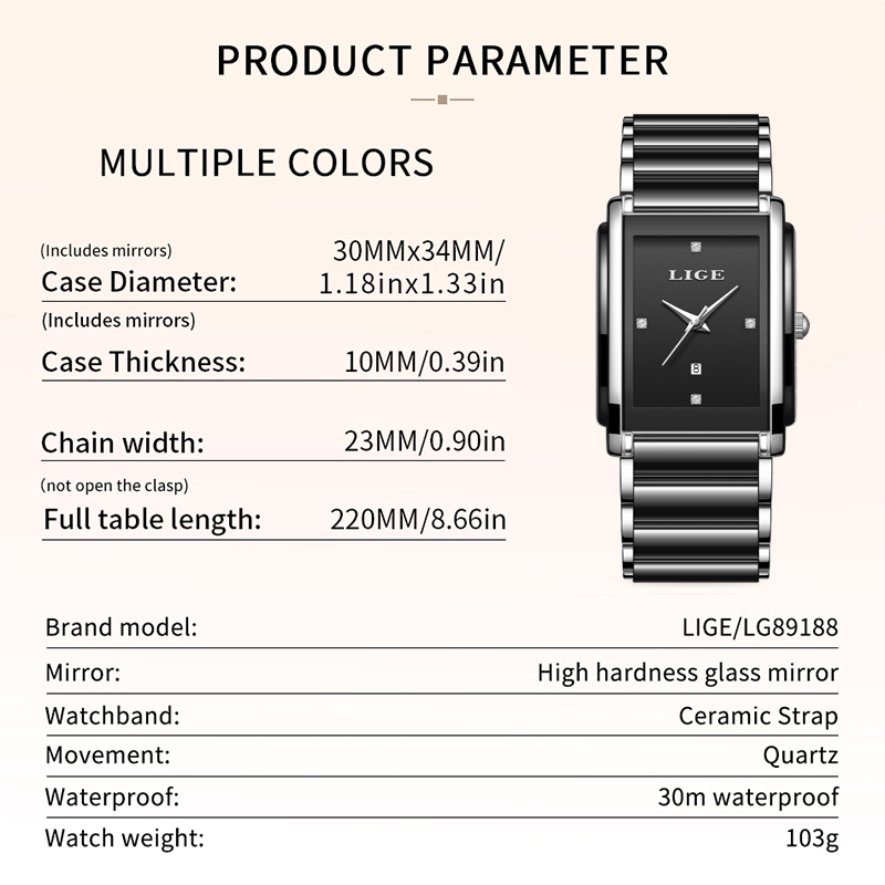 LIGE New Luxury Women Watches  - Luxury Watch Square 评论和价格